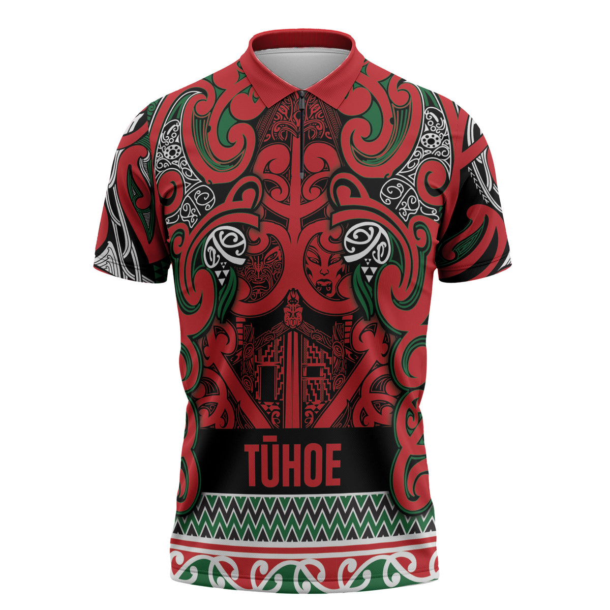 Aotearoa Iwi Tuhoe Zipper Polo Shirt Maori Wharenui House Tribal Pattern