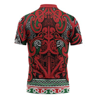 Aotearoa Iwi Tuhoe Zipper Polo Shirt Maori Wharenui House Tribal Pattern