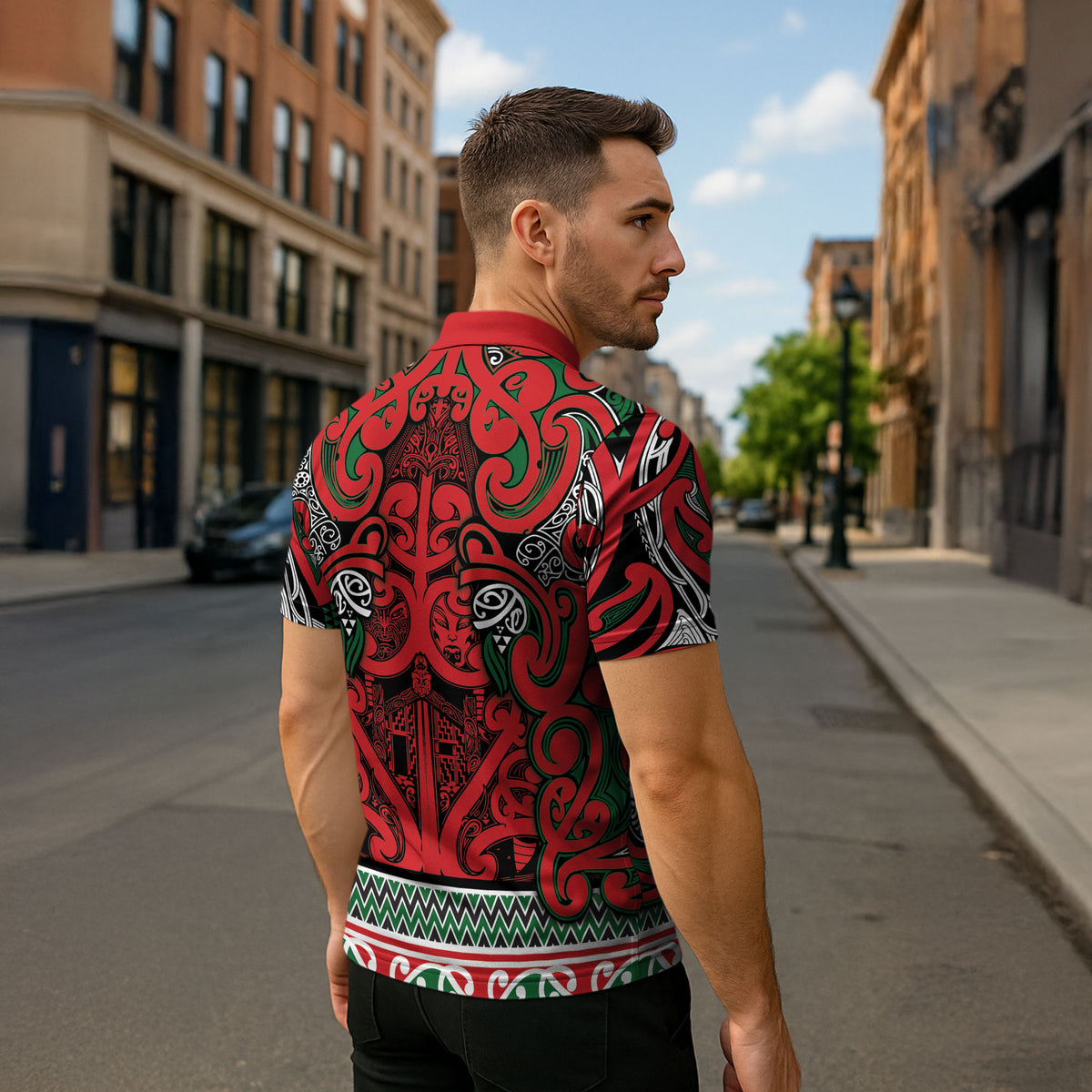 Aotearoa Iwi Tuhoe Zipper Polo Shirt Maori Wharenui House Tribal Pattern