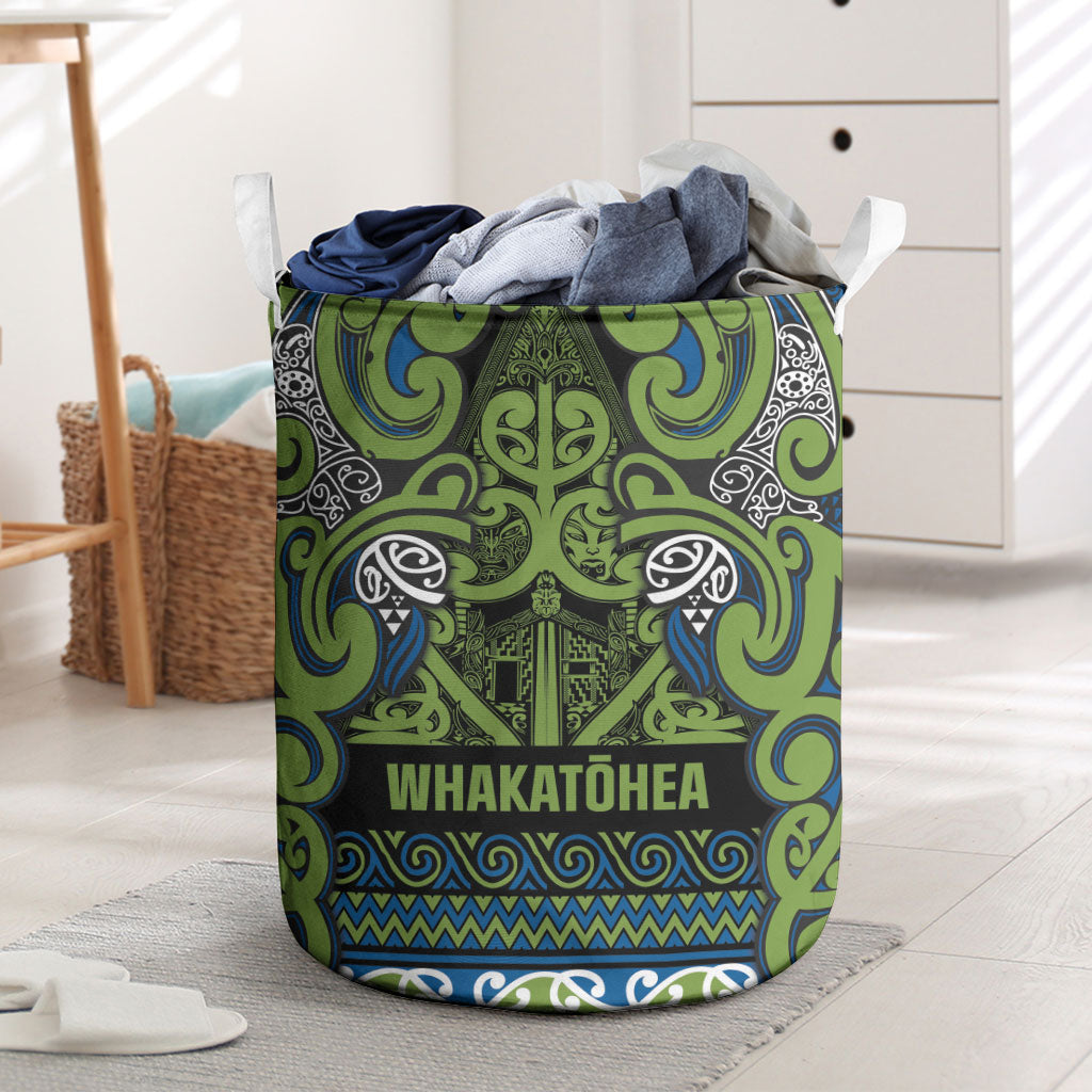 Aotearoa Iwi Whakatohea Laundry Basket Maori Wharenui House Tribal Pattern LT9 Olive green - Polynesian Pride