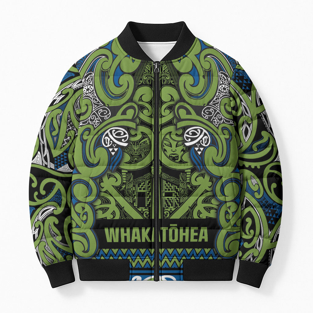 Aotearoa Iwi Whakatohea Bomber Puffer Jacket Maori Wharenui House Tribal Pattern LT9 Unisex Olive green - Polynesian Pride