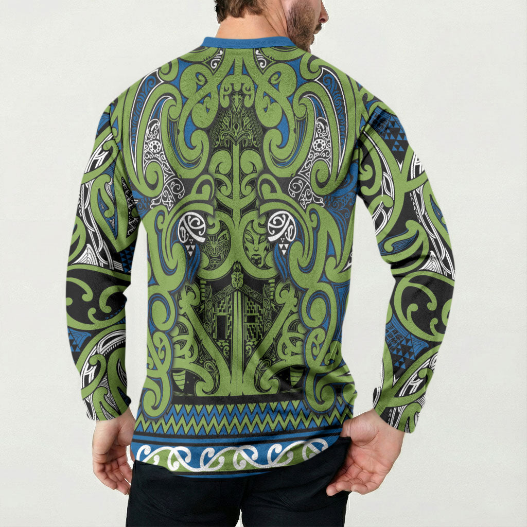 Aotearoa Iwi Whakatohea Button Sweatshirt Maori Wharenui House Tribal Pattern