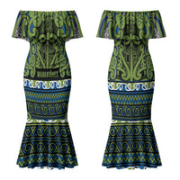 Aotearoa Iwi Whakatohea Couples Matching Mermaid Dress and Long Sleeve Button Shirt Maori Wharenui House Tribal Pattern
