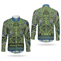 Aotearoa Iwi Whakatohea Couples Matching Off Shoulder Maxi Dress and Long Sleeve Button Shirt Maori Wharenui House Tribal Pattern