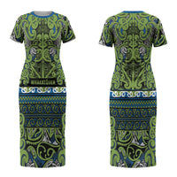 Aotearoa Iwi Whakatohea Couples Matching Short Sleeve Bodycon Dress and Hawaiian Shirt Maori Wharenui House Tribal Pattern