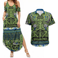 Aotearoa Iwi Whakatohea Couples Matching Summer Maxi Dress and Hawaiian Shirt Maori Wharenui House Tribal Pattern