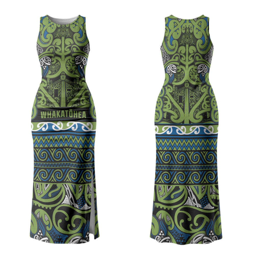 Aotearoa Iwi Whakatohea Couples Matching Tank Maxi Dress and Hawaiian Shirt Maori Wharenui House Tribal Pattern