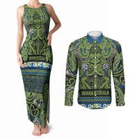 Aotearoa Iwi Whakatohea Couples Matching Tank Maxi Dress and Long Sleeve Button Shirt Maori Wharenui House Tribal Pattern