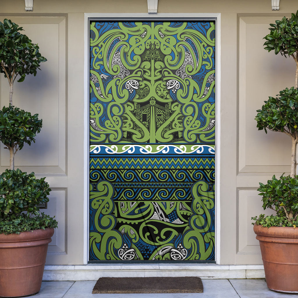 Aotearoa Iwi Whakatohea Door Cover Maori Wharenui House Tribal Pattern LT9 Olive green - Polynesian Pride