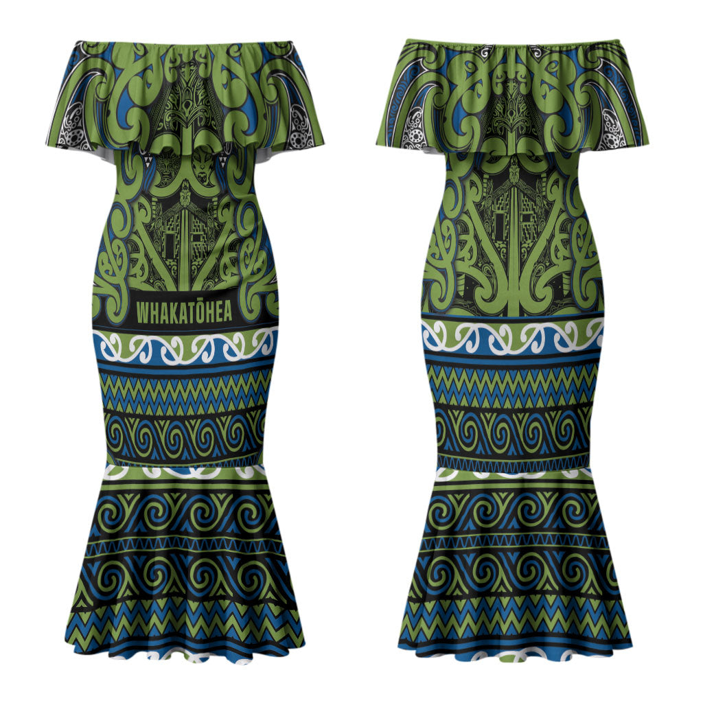 Aotearoa Iwi Whakatohea Family Matching Mermaid Dress and Hawaiian Shirt Maori Wharenui House Tribal Pattern