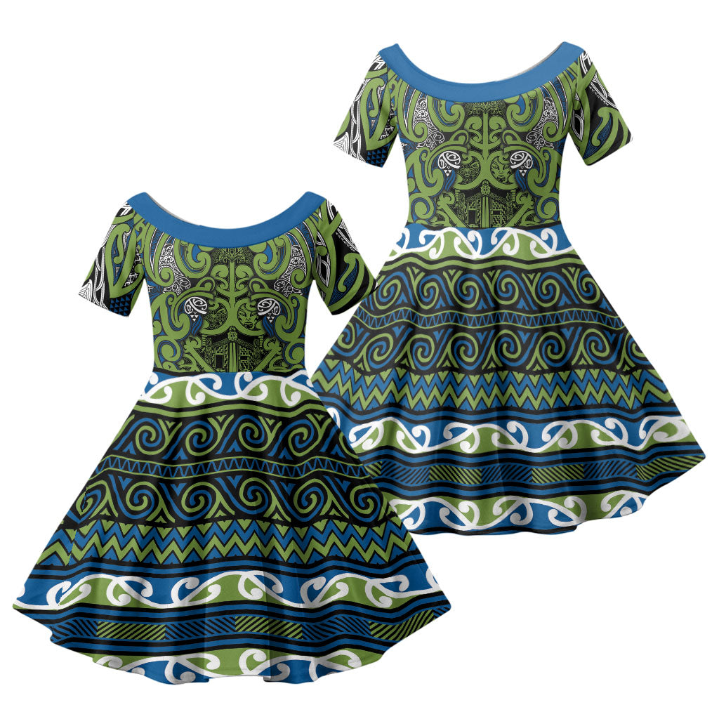 Aotearoa Iwi Whakatohea Family Matching Mermaid Dress and Hawaiian Shirt Maori Wharenui House Tribal Pattern
