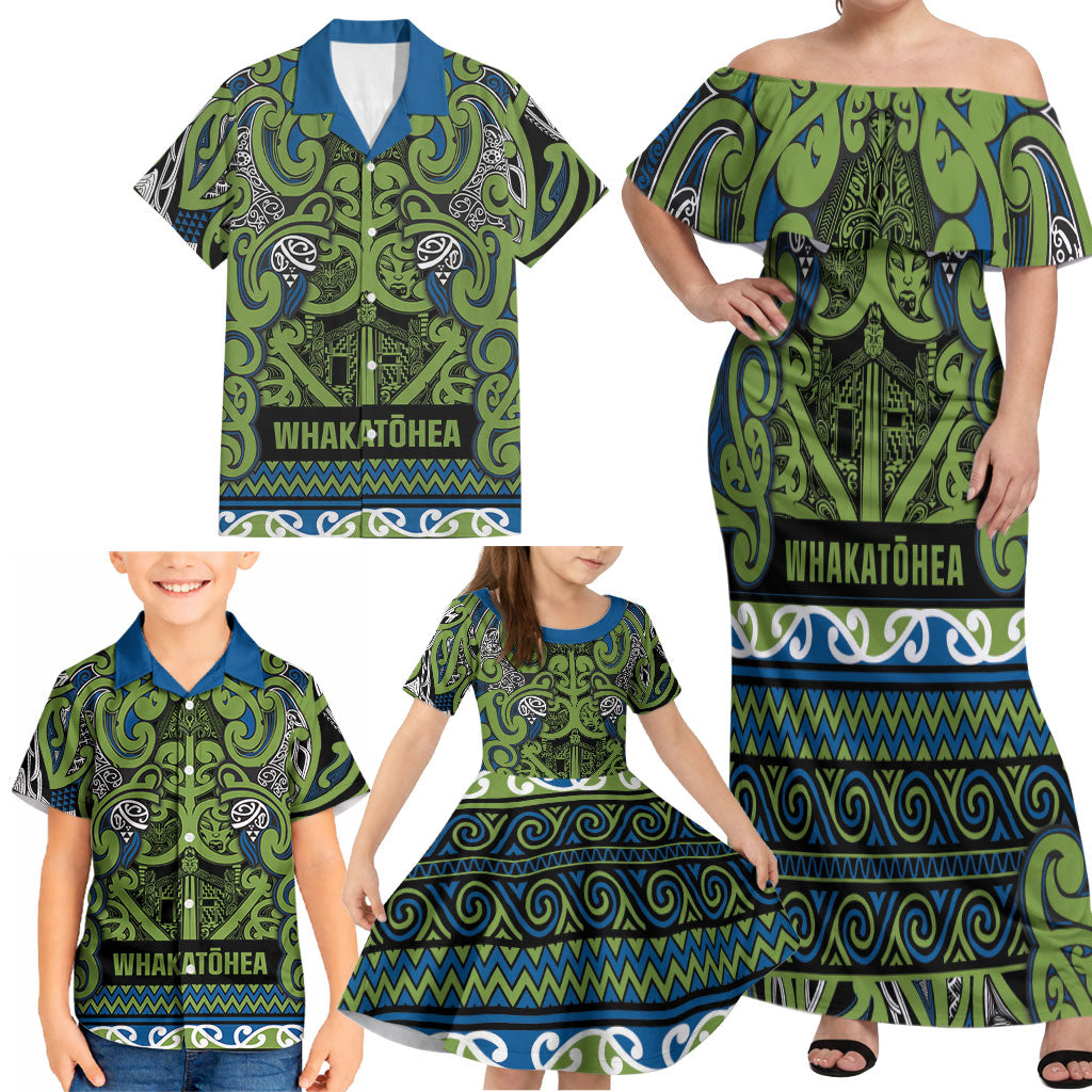 Aotearoa Iwi Whakatohea Family Matching Off Shoulder Maxi Dress and Hawaiian Shirt Maori Wharenui House Tribal Pattern LT9 - Polynesian Pride