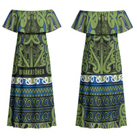Aotearoa Iwi Whakatohea Family Matching Off Shoulder Maxi Dress and Hawaiian Shirt Maori Wharenui House Tribal Pattern