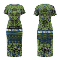 Aotearoa Iwi Whakatohea Family Matching Short Sleeve Bodycon Dress and Hawaiian Shirt Maori Wharenui House Tribal Pattern