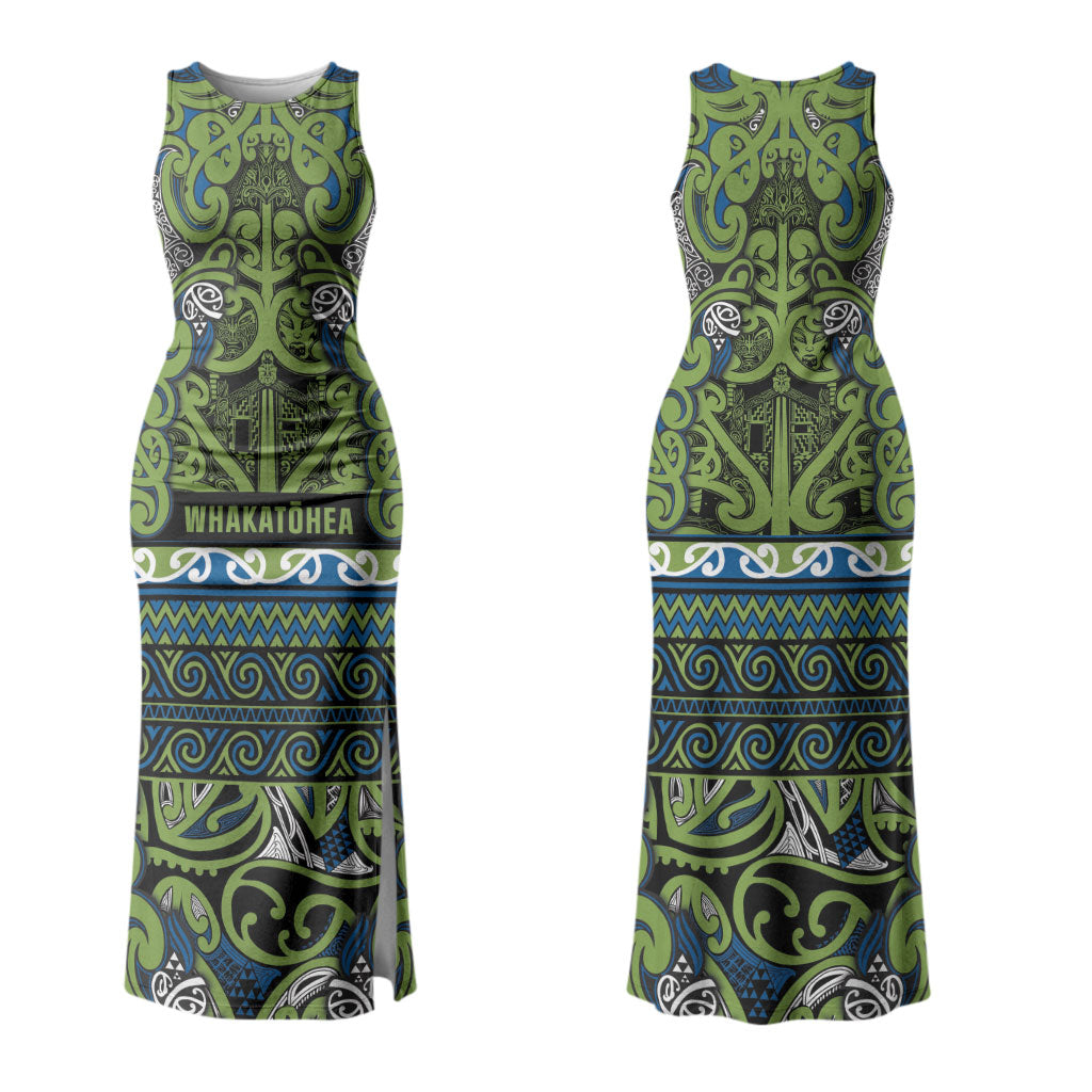 Aotearoa Iwi Whakatohea Family Matching Tank Maxi Dress and Hawaiian Shirt Maori Wharenui House Tribal Pattern