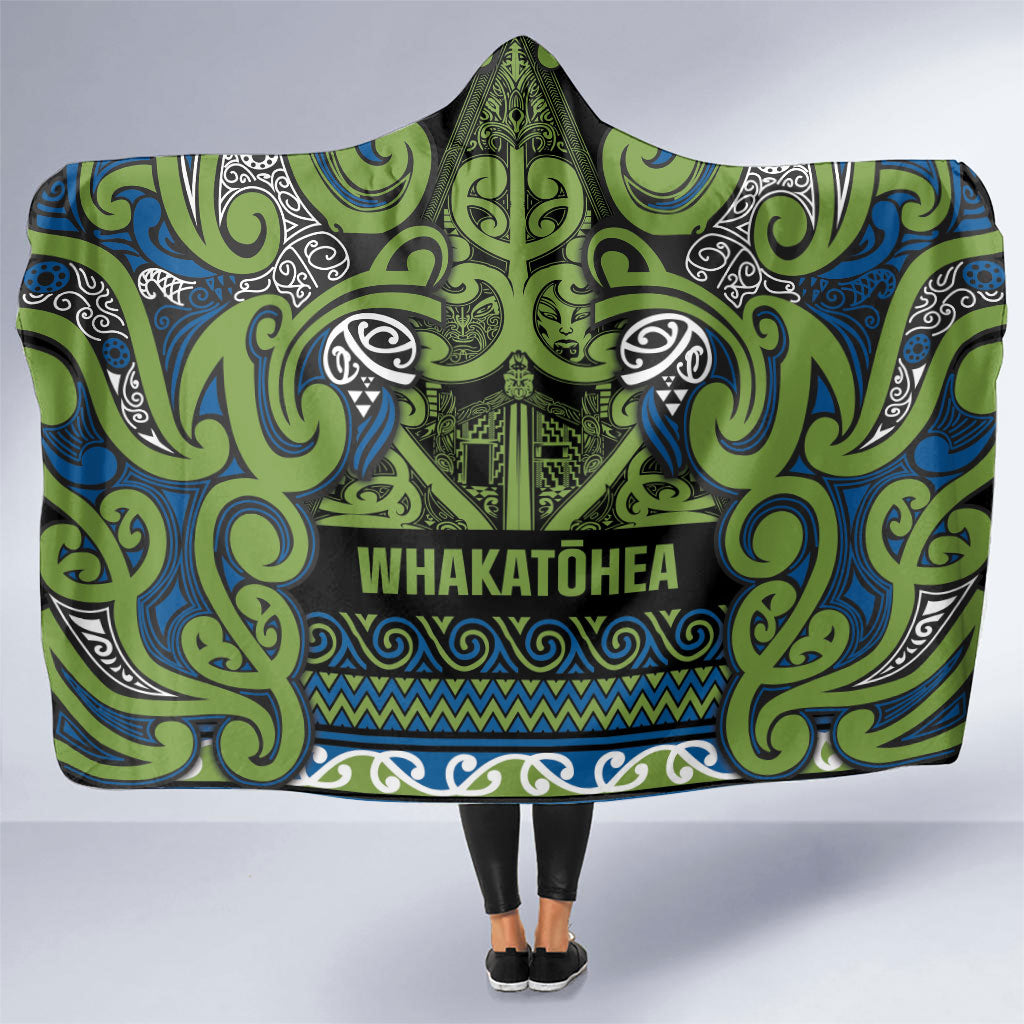 Aotearoa Iwi Whakatohea Hooded Blanket Maori Wharenui House Tribal Pattern LT9 One Size Olive green - Polynesian Pride