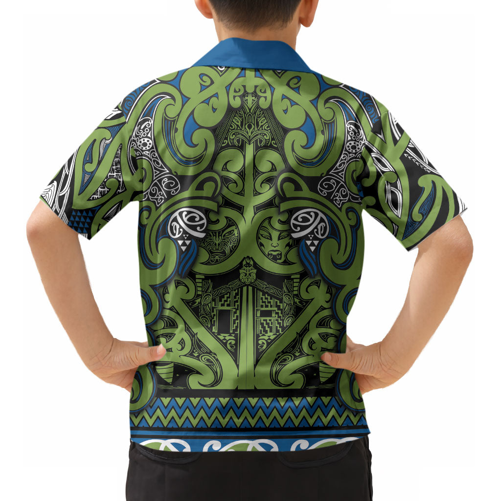Aotearoa Iwi Whakatohea Kid Hawaiian Shirt Maori Wharenui House Tribal Pattern