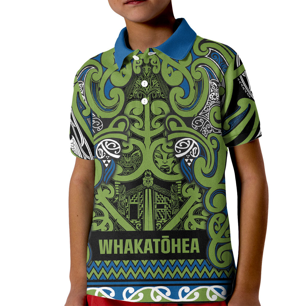 Aotearoa Iwi Whakatohea Kid Polo Shirt Maori Wharenui House Tribal Pattern LT9 Kid Olive green - Polynesian Pride