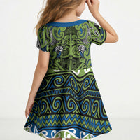 Aotearoa Iwi Whakatohea Kid Short Sleeve Dress Maori Wharenui House Tribal Pattern
