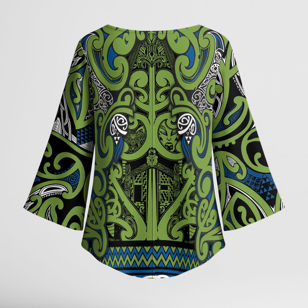 Aotearoa Iwi Whakatohea Kimono Sleeve Blouse Maori Wharenui House Tribal Pattern