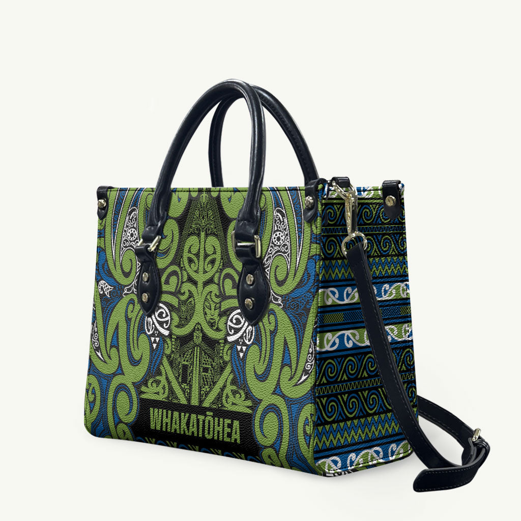 Aotearoa Iwi Whakatohea Leather Bag Maori Wharenui House Tribal Pattern LT9 Olive green - Polynesian Pride