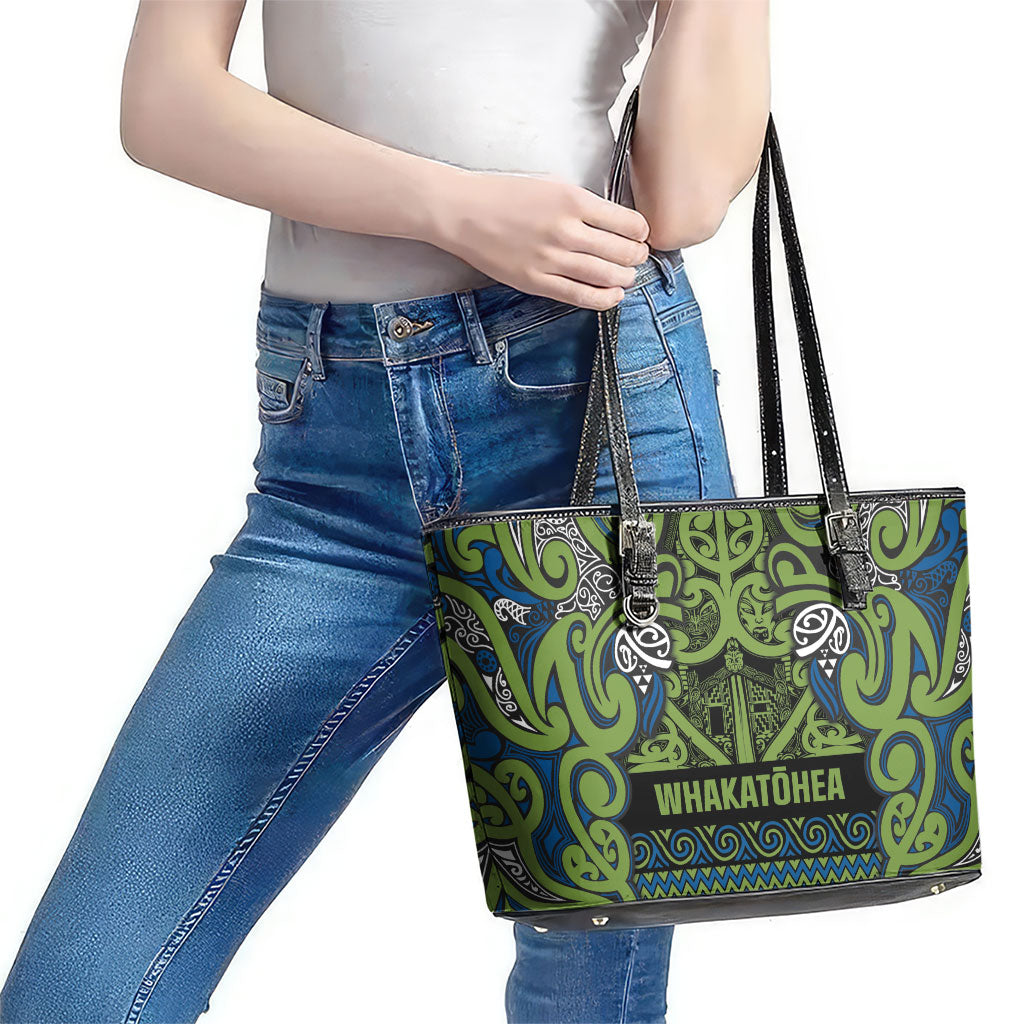 Aotearoa Iwi Whakatohea Leather Tote Bag Maori Wharenui House Tribal Pattern