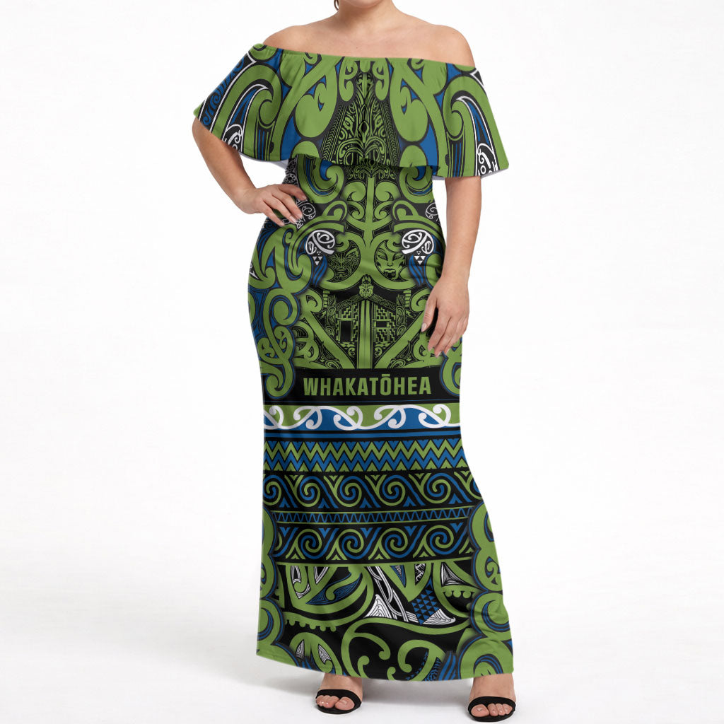 Aotearoa Iwi Whakatohea Off Shoulder Maxi Dress Maori Wharenui House Tribal Pattern