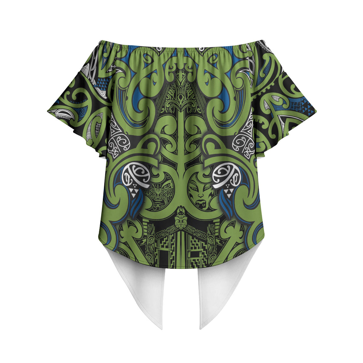 Aotearoa Iwi Whakatohea Off Shoulder Wrap Waist Top Maori Wharenui House Tribal Pattern