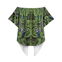 Aotearoa Iwi Whakatohea Off Shoulder Wrap Waist Top Maori Wharenui House Tribal Pattern
