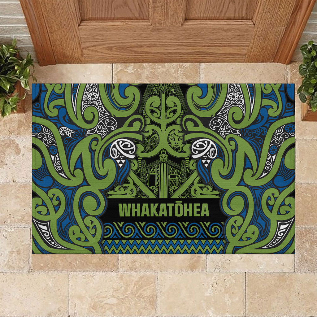 Aotearoa Iwi Whakatohea Rubber Doormat Maori Wharenui House Tribal Pattern LT9 Olive green - Polynesian Pride