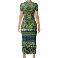 Aotearoa Iwi Whakatohea Short Sleeve Bodycon Dress Maori Wharenui House Tribal Pattern