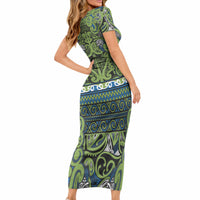 Aotearoa Iwi Whakatohea Short Sleeve Bodycon Dress Maori Wharenui House Tribal Pattern