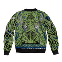 Aotearoa Iwi Whakatohea Sleeve Zip Bomber Jacket Maori Wharenui House Tribal Pattern