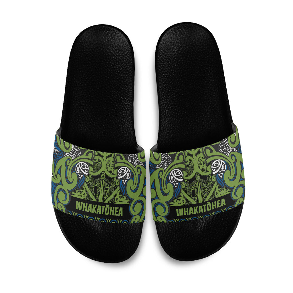 Aotearoa Iwi Whakatohea Slide Sandals Maori Wharenui House Tribal Pattern LT9 Olive green - Polynesian Pride