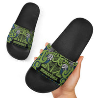 Aotearoa Iwi Whakatohea Slide Sandals Maori Wharenui House Tribal Pattern