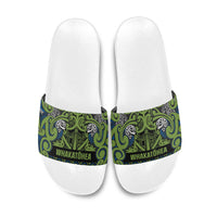 Aotearoa Iwi Whakatohea Slide Sandals Maori Wharenui House Tribal Pattern