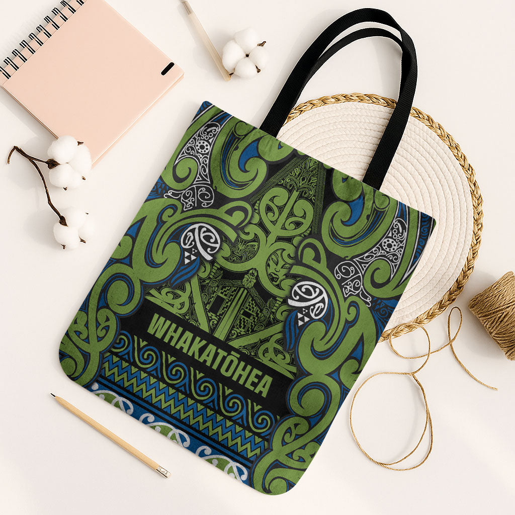 Aotearoa Iwi Whakatohea Tote Bag Maori Wharenui House Tribal Pattern LT9 Black Strap One Size Olive green - Polynesian Pride