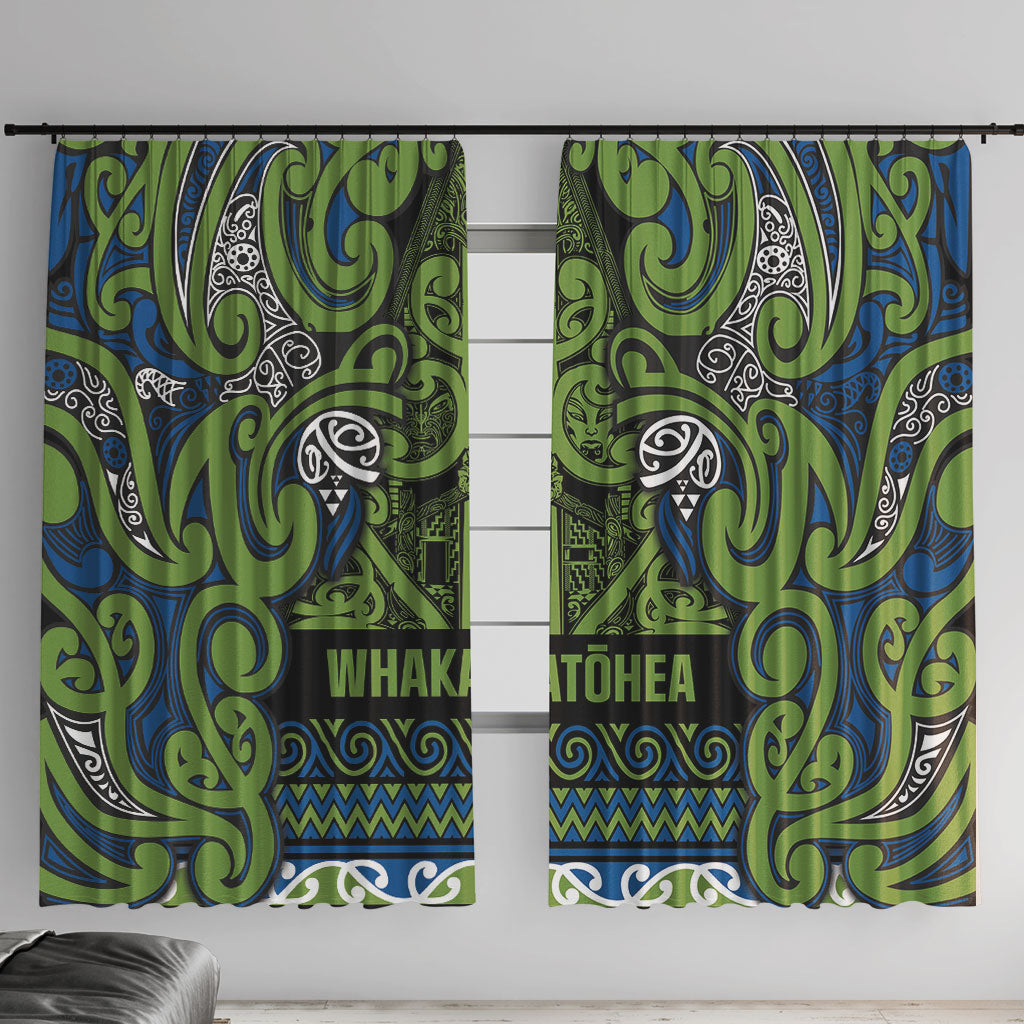 Aotearoa Iwi Whakatohea Window Curtain Maori Wharenui House Tribal Pattern LT9 With Hooks Olive green - Polynesian Pride