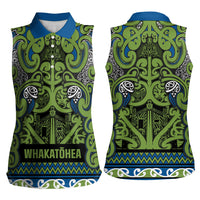 Aotearoa Iwi Whakatohea Women Sleeveless Polo Shirt Maori Wharenui House Tribal Pattern