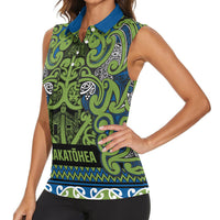 Aotearoa Iwi Whakatohea Women Sleeveless Polo Shirt Maori Wharenui House Tribal Pattern