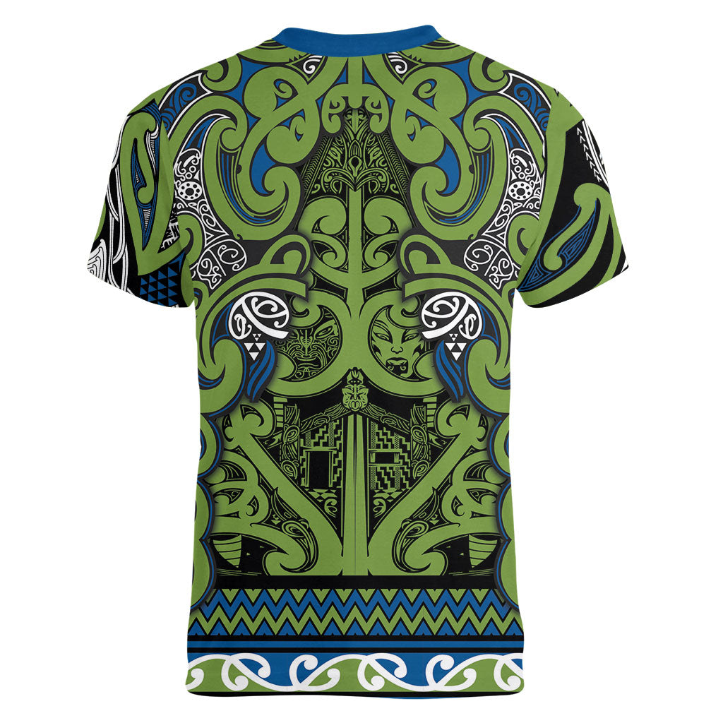 Aotearoa Iwi Whakatohea Women V-Neck T-Shirt Maori Wharenui House Tribal Pattern