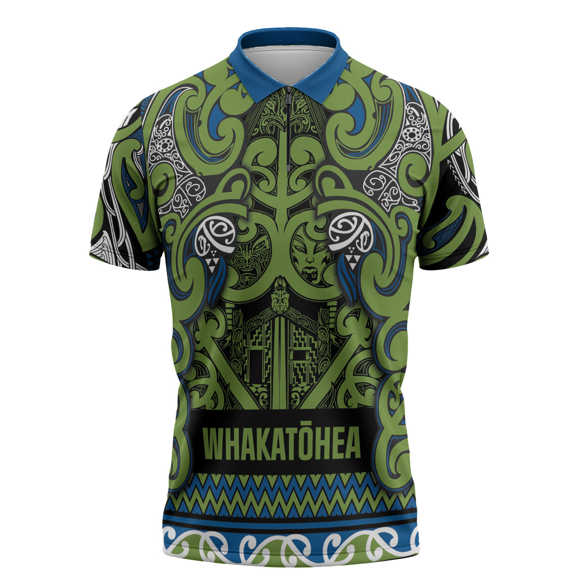 Aotearoa Iwi Whakatohea Zipper Polo Shirt Maori Wharenui House Tribal Pattern