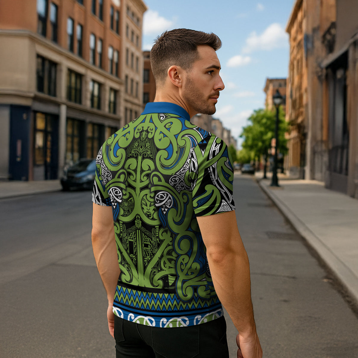 Aotearoa Iwi Whakatohea Zipper Polo Shirt Maori Wharenui House Tribal Pattern