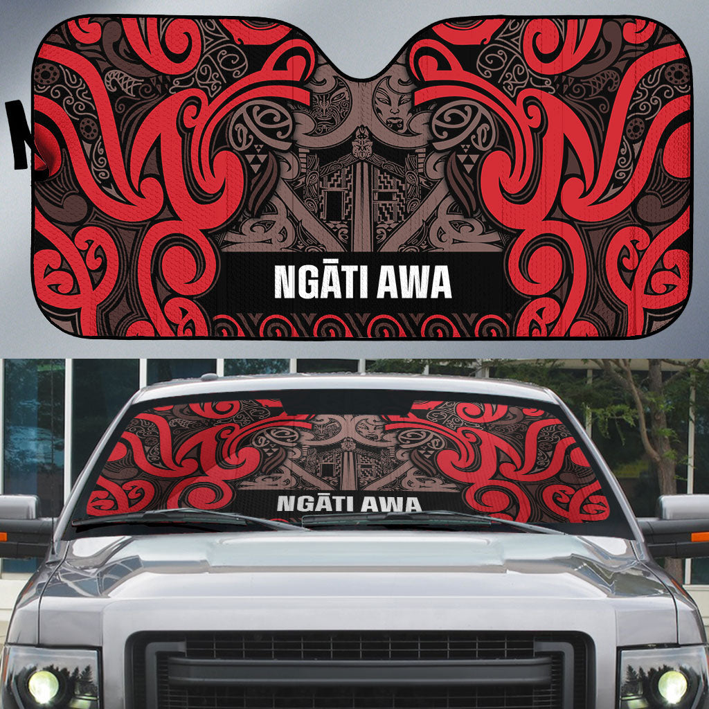 Aotearoa Iwi Ngati Awa Auto Sun Shade Maori Wharenui House Tribal Pattern