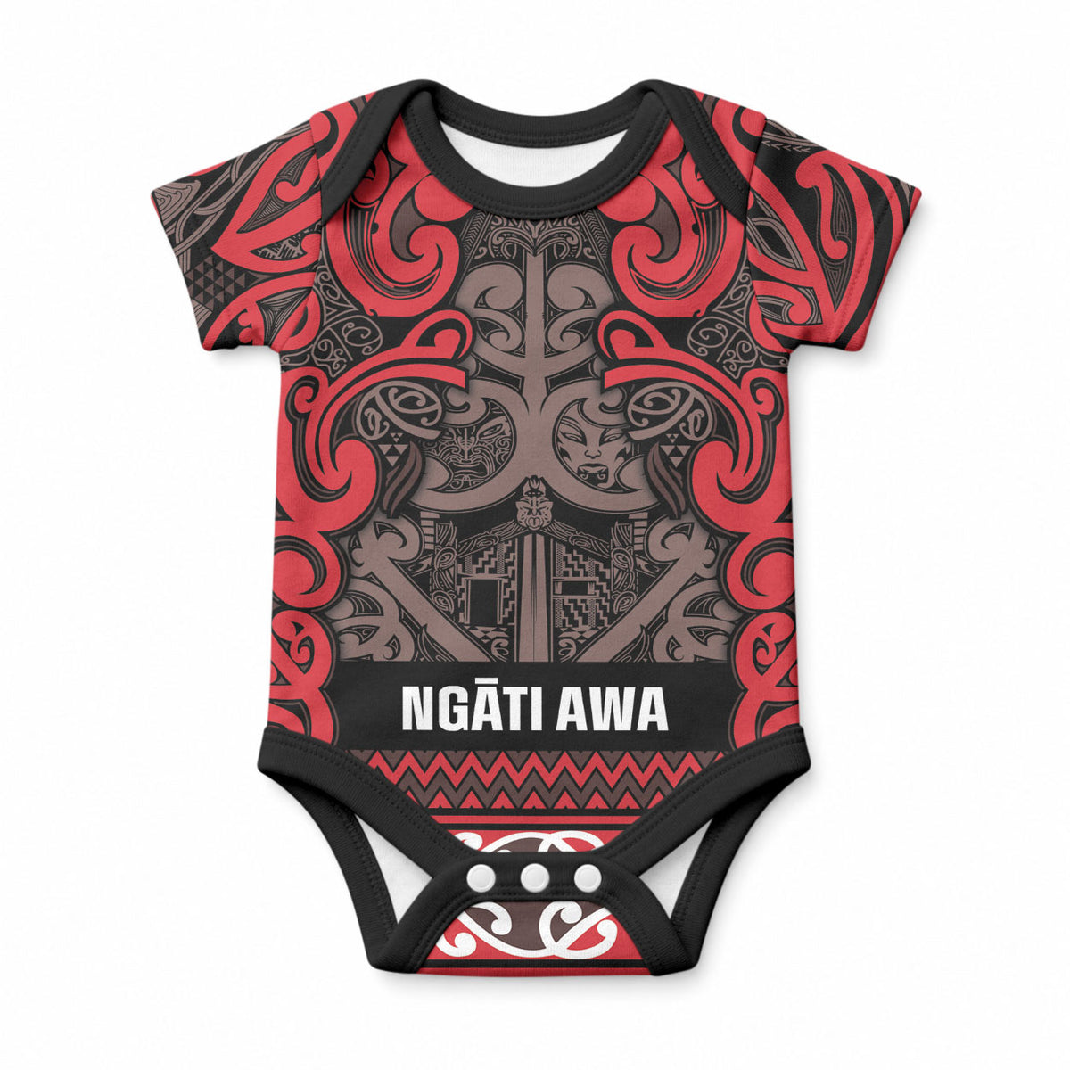 Aotearoa Iwi Ngati Awa Baby Onesie Maori Wharenui House Tribal Pattern