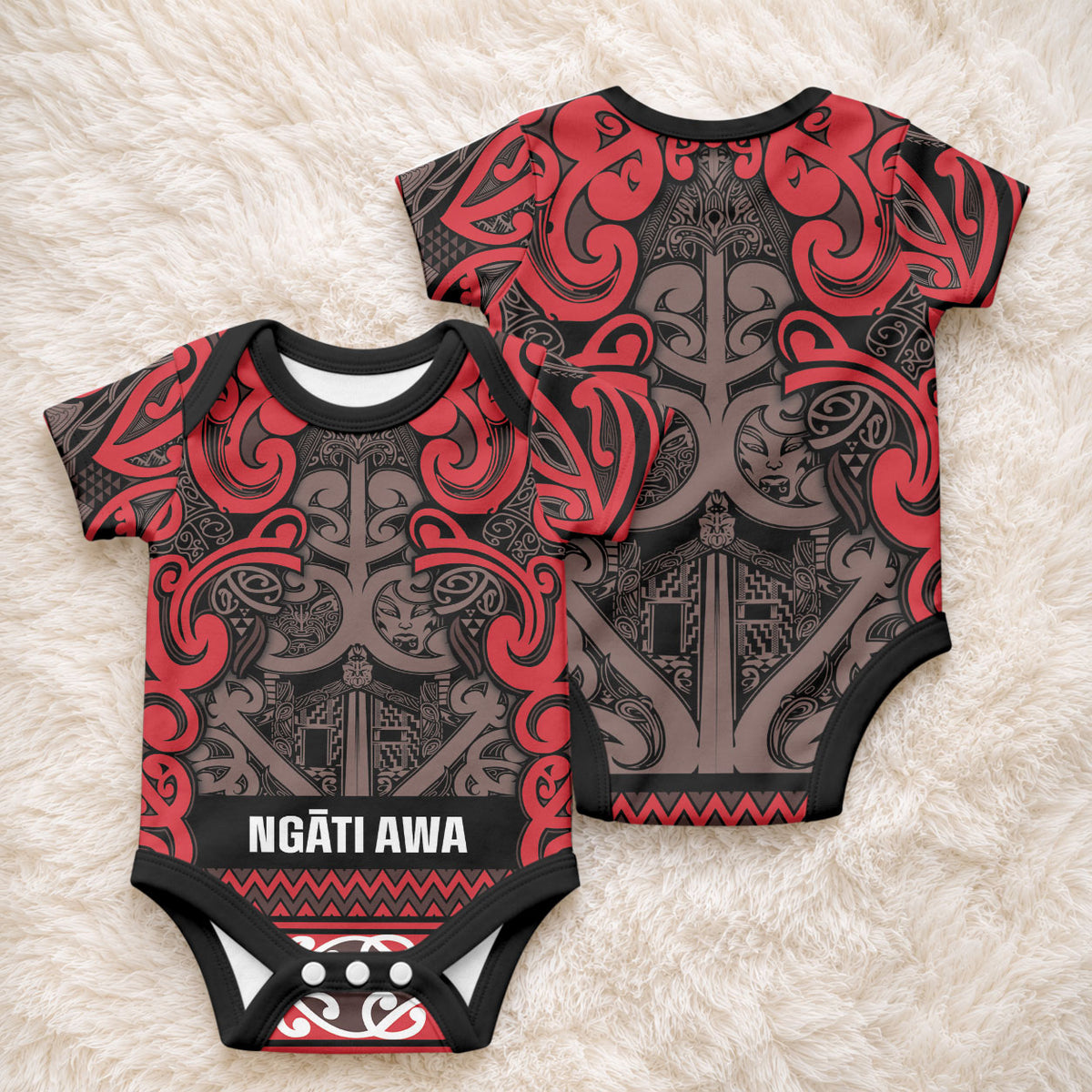 Aotearoa Iwi Ngati Awa Baby Onesie Maori Wharenui House Tribal Pattern