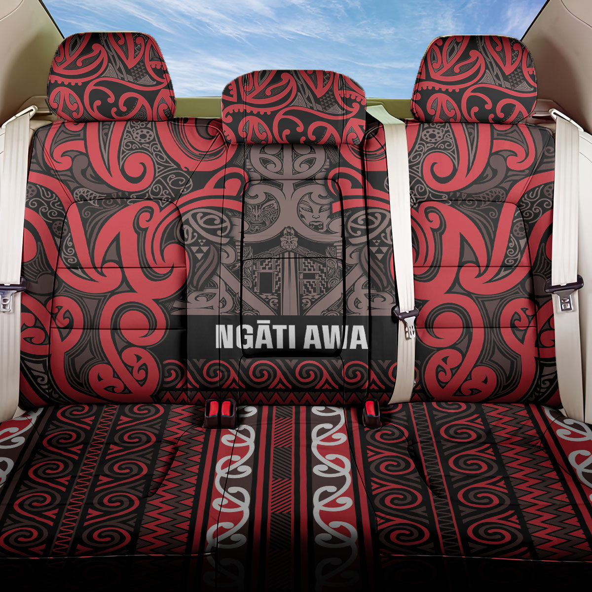 Aotearoa Iwi Ngati Awa Back Car Seat Cover Maori Wharenui House Tribal Pattern LT9 One Size Red - Polynesian Pride