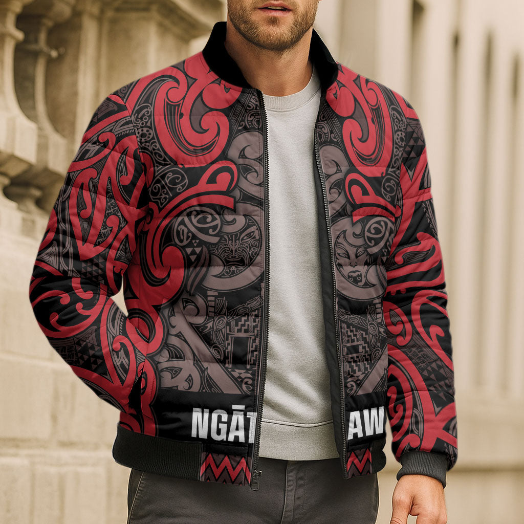 Aotearoa Iwi Ngati Awa Bomber Puffer Jacket Maori Wharenui House Tribal Pattern