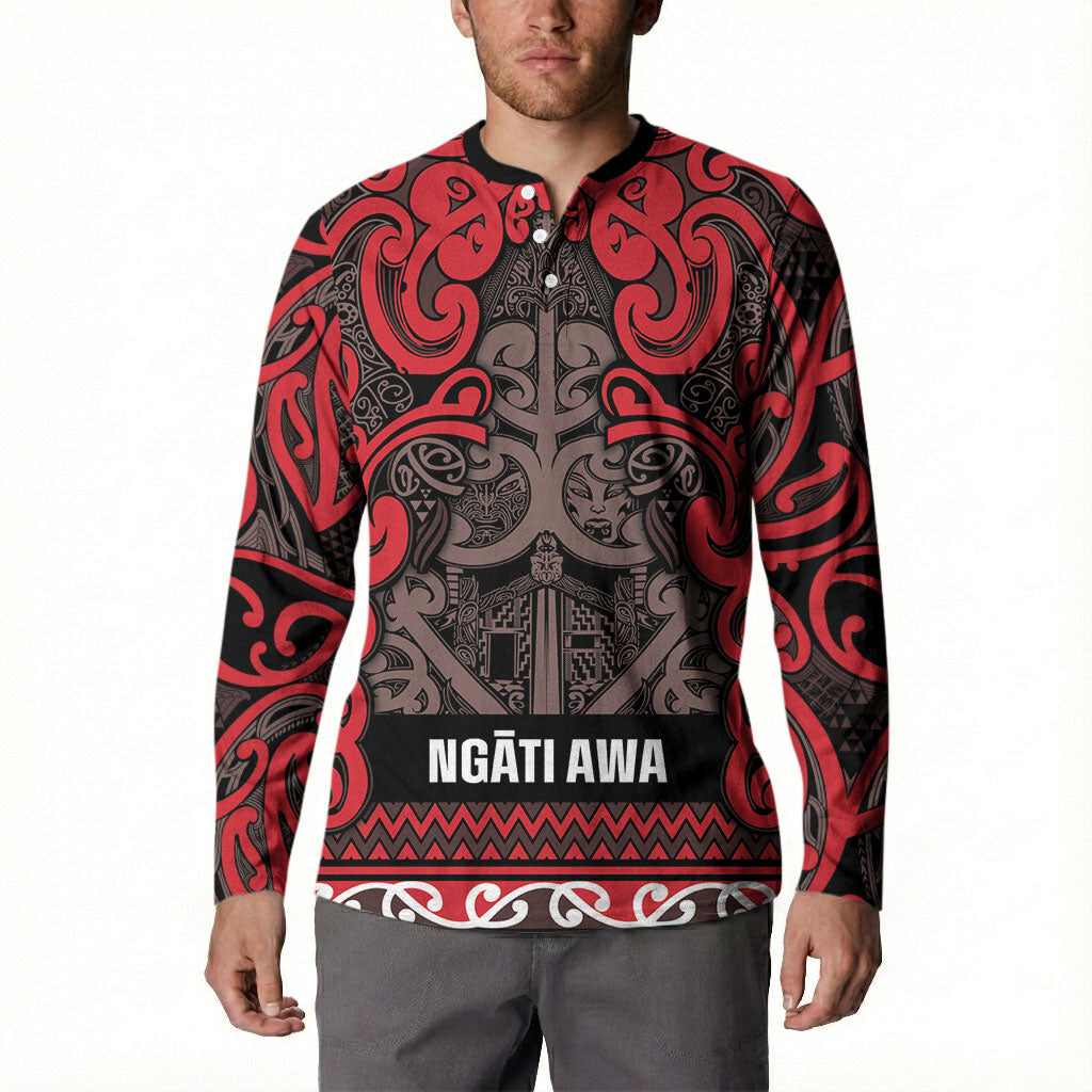 Aotearoa Iwi Ngati Awa Button Sweatshirt Maori Wharenui House Tribal Pattern
