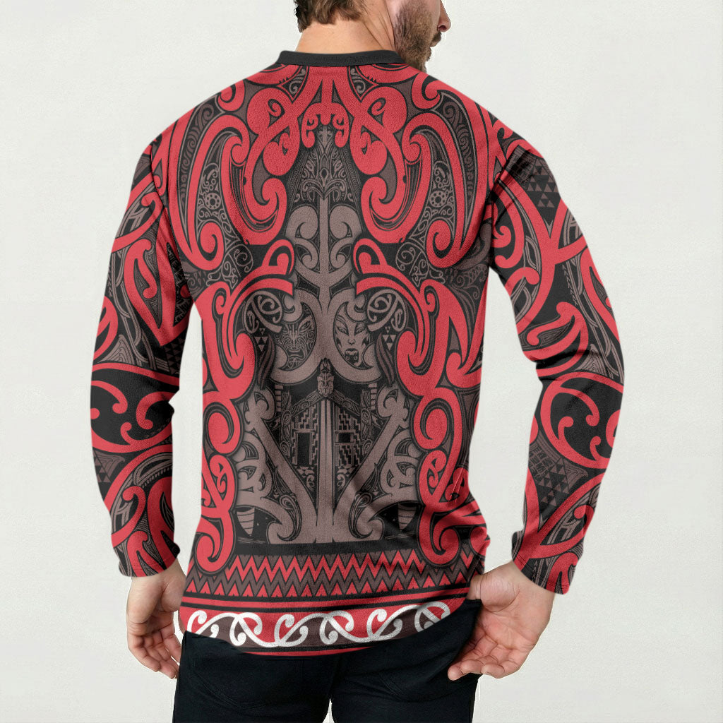 Aotearoa Iwi Ngati Awa Button Sweatshirt Maori Wharenui House Tribal Pattern